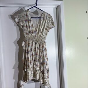 Elle Floral Midi Dress - Cream and Purple